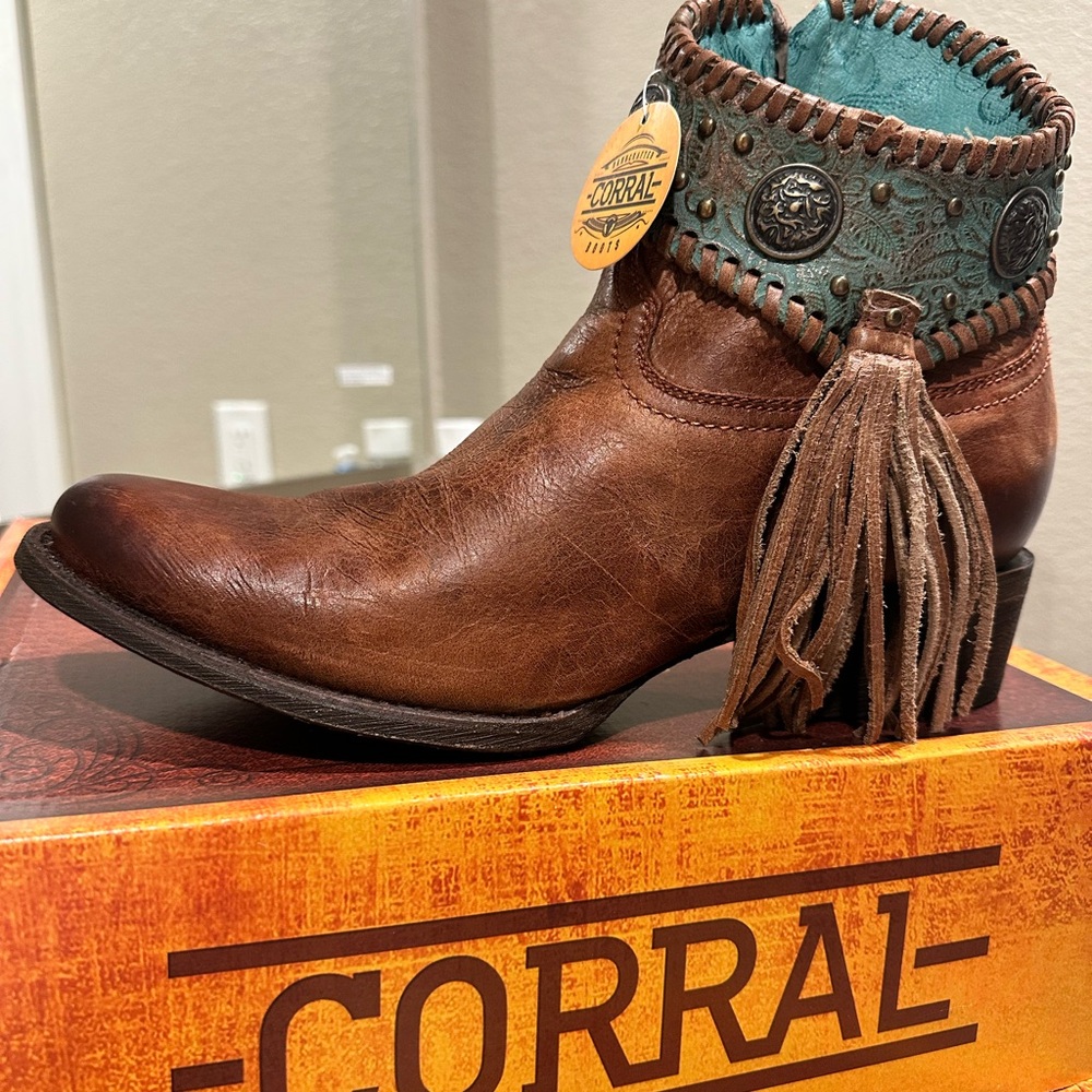 Corral Turquoise Conchos Ankle Boots